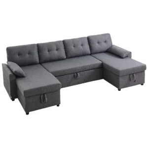 U Shaped Sofa Bed 6-Seat Convertible Sleeper Sofa Bed Double Chaise Gray