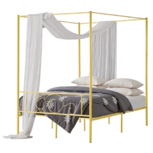 Full Size Canopy Bed Frame Metal Canopy Bed with Headboard & Four Posters