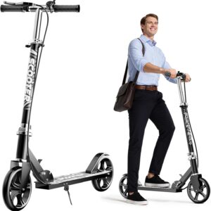 Scooters for Kids 8-12, Teens & Adults - Lightweight, Foldable, 8-Inch Big Wheels, Hand Brake & Bell, 4 Adjustable Height Levels, 240 lbs Max Load, Perfect for School, Campus and Park Rides