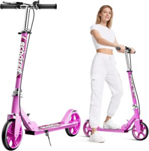 Scooters for Kids 8-12, Teens & Adults - Lightweight, Foldable, 8-Inch Big Wheels, Hand Brake & Bell, 4 Adjustable Height Levels, 240 lbs Max Load, Perfect for School, Campus and Park Rides