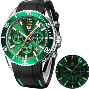 OLEVS Mens Watches Stylish Chronograph Waterproof Luminous Silicon Strap Multifunction Watches for Men Business White Men Wrist Watch