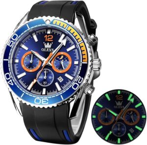 OLEVS Mens Watches Stylish Chronograph Waterproof Luminous Silicon Strap Multifunction Watches for Men Business White Men Wrist Watch
