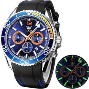 OLEVS Mens Watches Stylish Chronograph Waterproof Luminous Silicon Strap Multifunction Watches for Men Business White Men Wrist Watch
