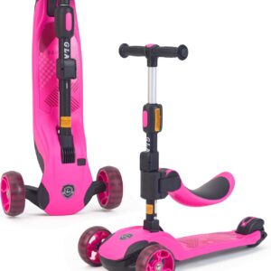 GLAMUP Kids Scooter, 2-in-1 Folding Kick Scooters, Adjustable Height, Safety Lock, 3 Wheel Kick Scooter for Boys and Girls Ages 3-14