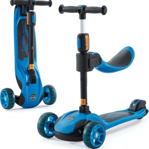 GLAMUP Kids Scooter, 2-in-1 Folding Kick Scooters, Adjustable Height, Safety Lock, 3 Wheel Kick Scooter for Boys and Girls Ages 3-14