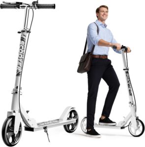 Scooters for Kids 8-12, Teens & Adults - Lightweight, Foldable, 8-Inch Big Wheels, Hand Brake & Bell, 4 Adjustable Height Levels, 240 lbs Max Load, Perfect for School, Campus and Park Rides