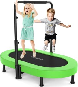 ANCHEER 56" Double Mini Trampoline for Kids, Mini Rebounder with 5-Level Adjustable Handle, Parent-Child Trampoline for Kids, Max Load 220lbs, Fun for Indoor/Outdoor