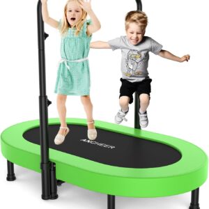 ANCHEER 56" Double Mini Trampoline for Kids, Mini Rebounder with 5-Level Adjustable Handle, Parent-Child Trampoline for Kids, Max Load 220lbs, Fun for Indoor/Outdoor