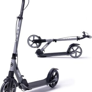 Aero Big Wheels Kick Scooter for Kids 6+, Teens & Adults | Light Up Wheels, Hand Brake, Rubber Deck Mat & Shock Absorption | Foldable & Height Adjustable