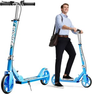 Scooters for Kids 8-12, Teens & Adults - Lightweight, Foldable, 8-Inch Big Wheels, Hand Brake & Bell, 4 Adjustable Height Levels, 240 lbs Max Load, Perfect for School, Campus and Park Rides