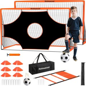 Kids Soccer Goals for Backyard Set, 2 of 6x4 ft Portable Soccer Goal Training Equipment Soccer Set for Age 3+ Kids and Youth Games, Sports Children Toys