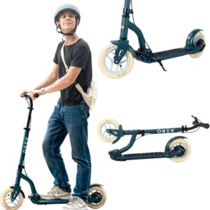 Aero Big Wheels Kick Scooter for Kids 6+, Teens & Adults | Light Up Wheels, Hand Brake, Rubber Deck Mat & Shock Absorption | Foldable & Height Adjustable