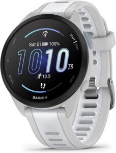 Garmin Forerunner 165 Music, Running Smartwatch, Colorful AMOLED Display, Training Metrics and Recovery Insights, Music on Your Wrist, Whitestone