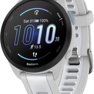 Garmin Forerunner 165 Music, Running Smartwatch, Colorful AMOLED Display, Training Metrics and Recovery Insights, Music on Your Wrist, Whitestone
