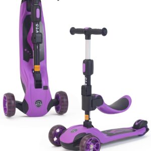 GLAMUP Kids Scooter, 2-in-1 Folding Kick Scooters, Adjustable Height, Safety Lock, 3 Wheel Kick Scooter for Boys and Girls Ages 3-14