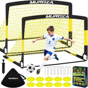 Soccer Goal, Kids Soccer Goals for Backyard Set, 2 Pack of Portable Pop Up Soccer Net with Soccer Ball, Cones, Complete Training Equipment for Youth, Toddler Outdoor Sports Games