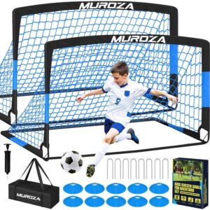 Soccer Goal, Kids Soccer Goals for Backyard Set, 2 Pack of Portable Pop Up Soccer Net with Soccer Ball, Cones, Complete Training Equipment for Youth, Toddler Outdoor Sports Games (Black Blue)