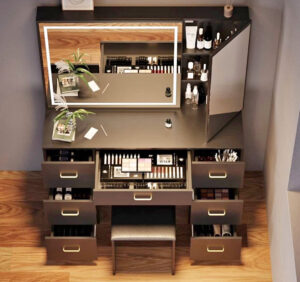 Makeup vanity with the mirror