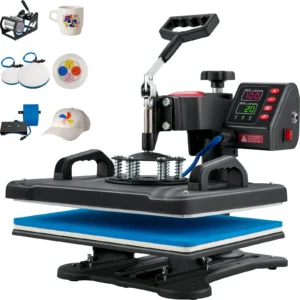 Heat Press, 5 in 1 Heat Press Machine Machine 30.48 x 38.1 cm, Clamshell Sublimation Transfer Printer Fast Heat-up, Digital Precise Temperature Control, Vinyl Heat Press for T-Shirt Plate Mug Cup, 1250W