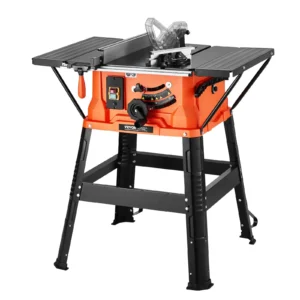 VEVOR Table Saw with Stand, 1800 W Portable Compact Tablesaw, 254 MM Saw Blade O.D, 200 MM Max. Cutting Capacity, 4800 RPM Cutting Speed, With 24-tooth Saw Blade, for Diy Woodworking & Furniture Making