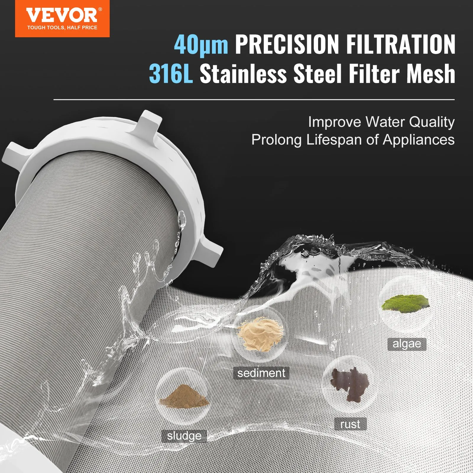 Spin Down Filter, 40 Micron Whole House Sediment Filter for Well Water, 3/4" G-M + 1" G-M + 3/4" G-F, 4 T/H High Flow Rate, for Whole House Water Filtration Systems, Well Water Sediment Filter - Image 8