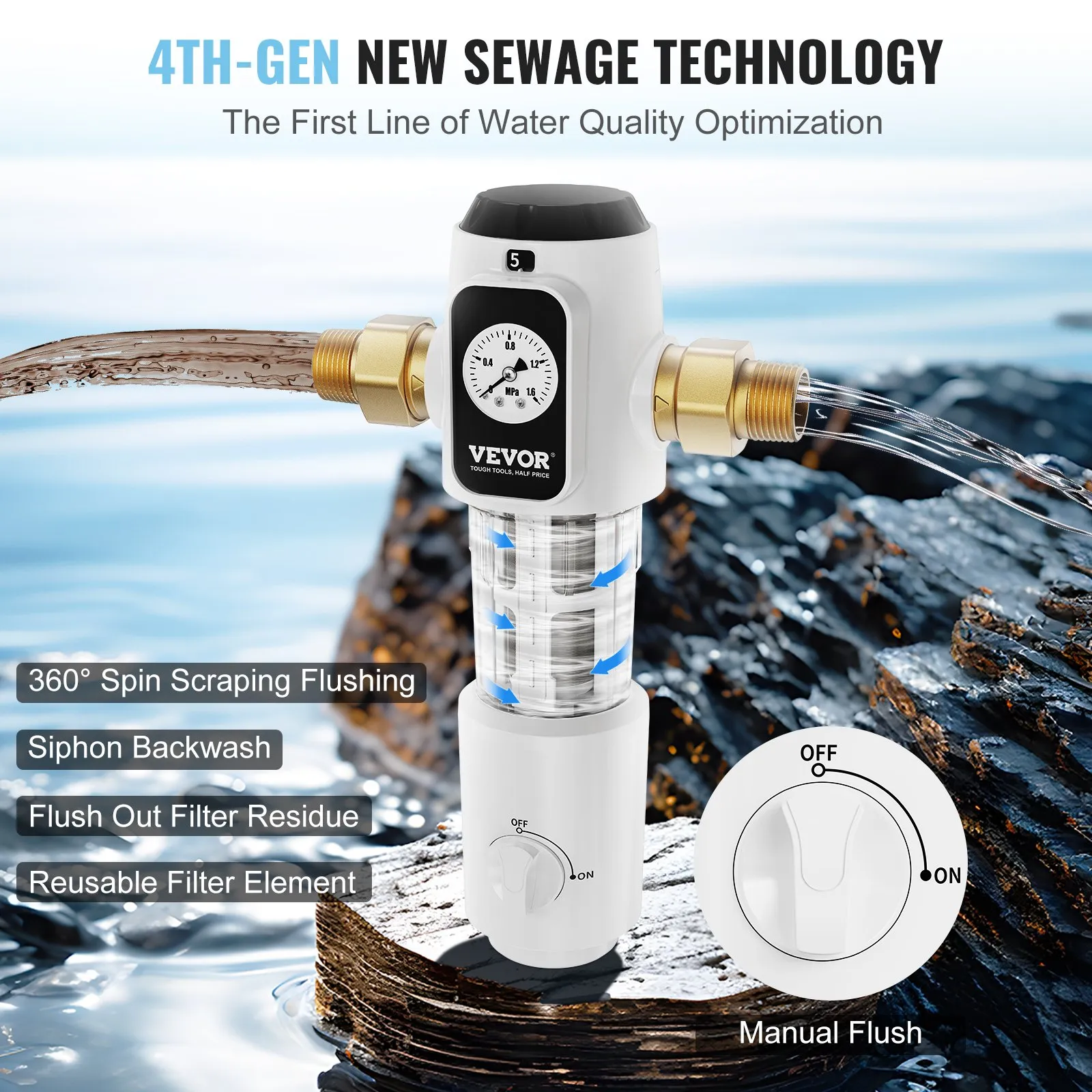 Spin Down Filter, 40 Micron Whole House Sediment Filter for Well Water, 3/4" G-M + 1" G-M + 3/4" G-F, 4 T/H High Flow Rate, for Whole House Water Filtration Systems, Well Water Sediment Filter - Image 9