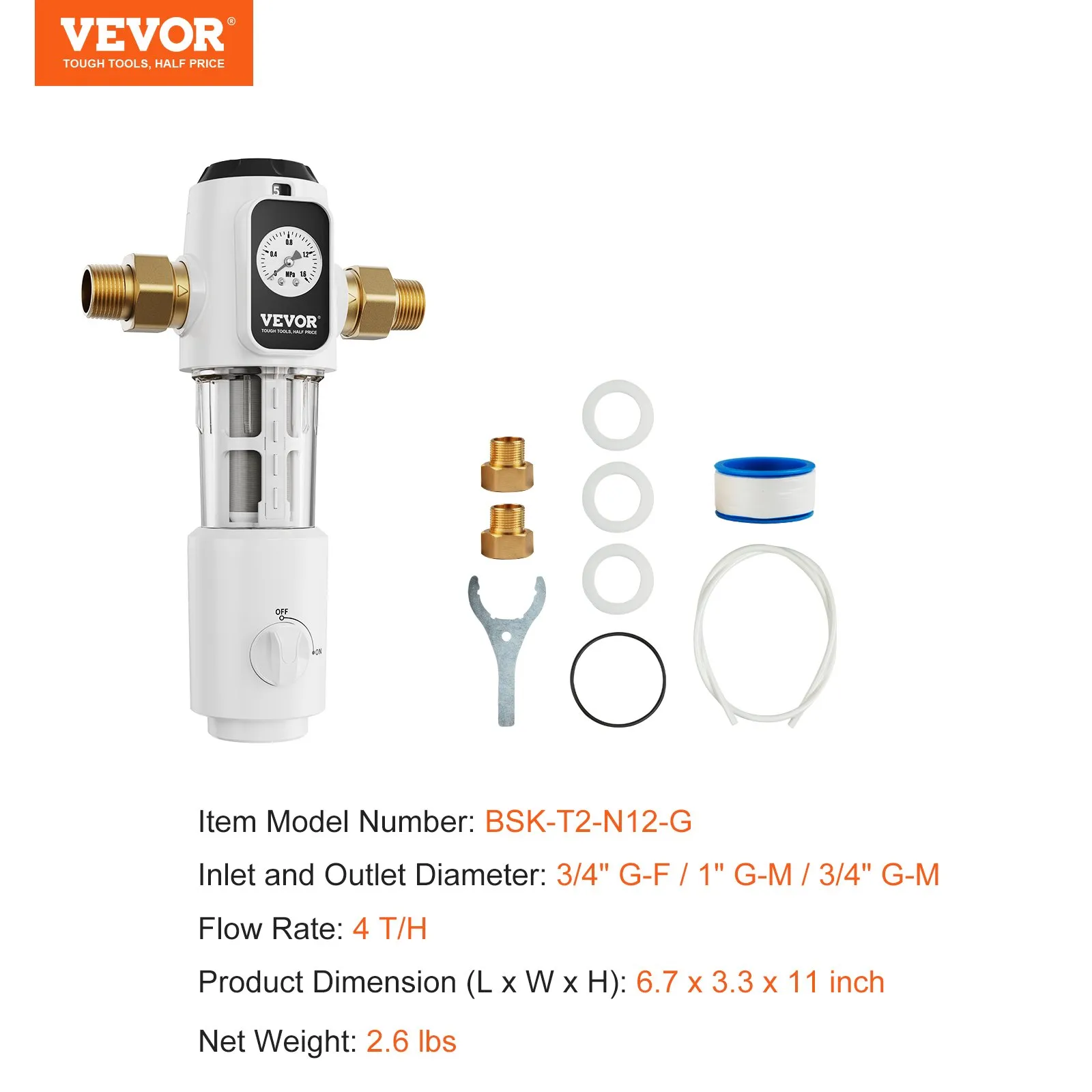 Spin Down Filter, 40 Micron Whole House Sediment Filter for Well Water, 3/4" G-M + 1" G-M + 3/4" G-F, 4 T/H High Flow Rate, for Whole House Water Filtration Systems, Well Water Sediment Filter - Image 13