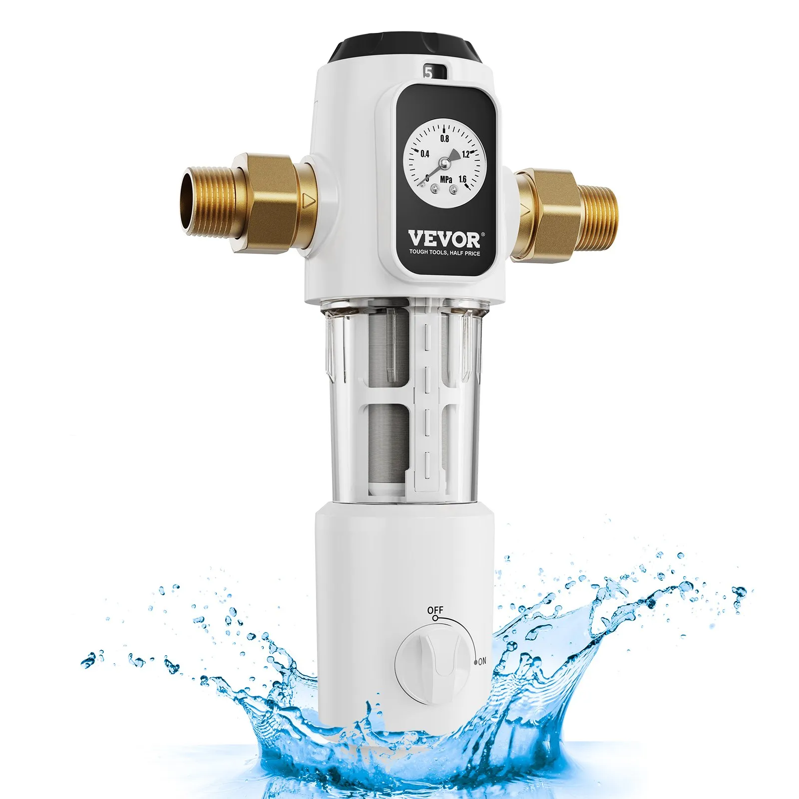 Spin Down Filter, 40 Micron Whole House Sediment Filter for Well Water, 3/4" G-M + 1" G-M + 3/4" G-F, 4 T/H High Flow Rate, for Whole House Water Filtration Systems, Well Water Sediment Filter