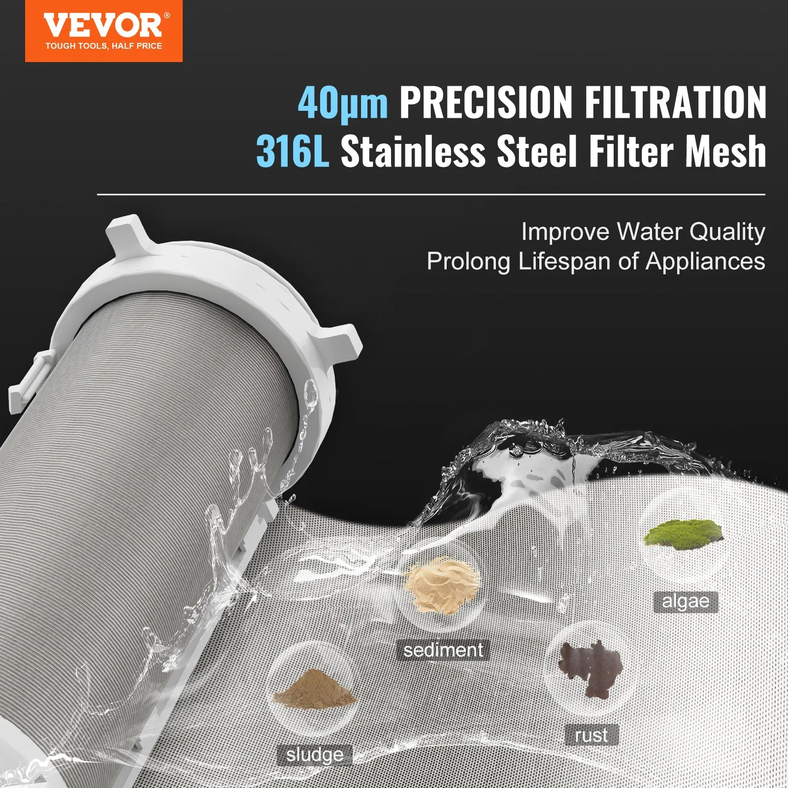 Spin Down Filter, 40 Micron Whole House Sediment Filter for Well Water, 3/4"(1.9 cm) G-M + 1"(2.5 cm) G-M + 3/4"(1.9 cm) G-F, 4 T/H High Flow Rate, for Whole House Water Filtration Systems, Well Water Sediment Filter - Image 7