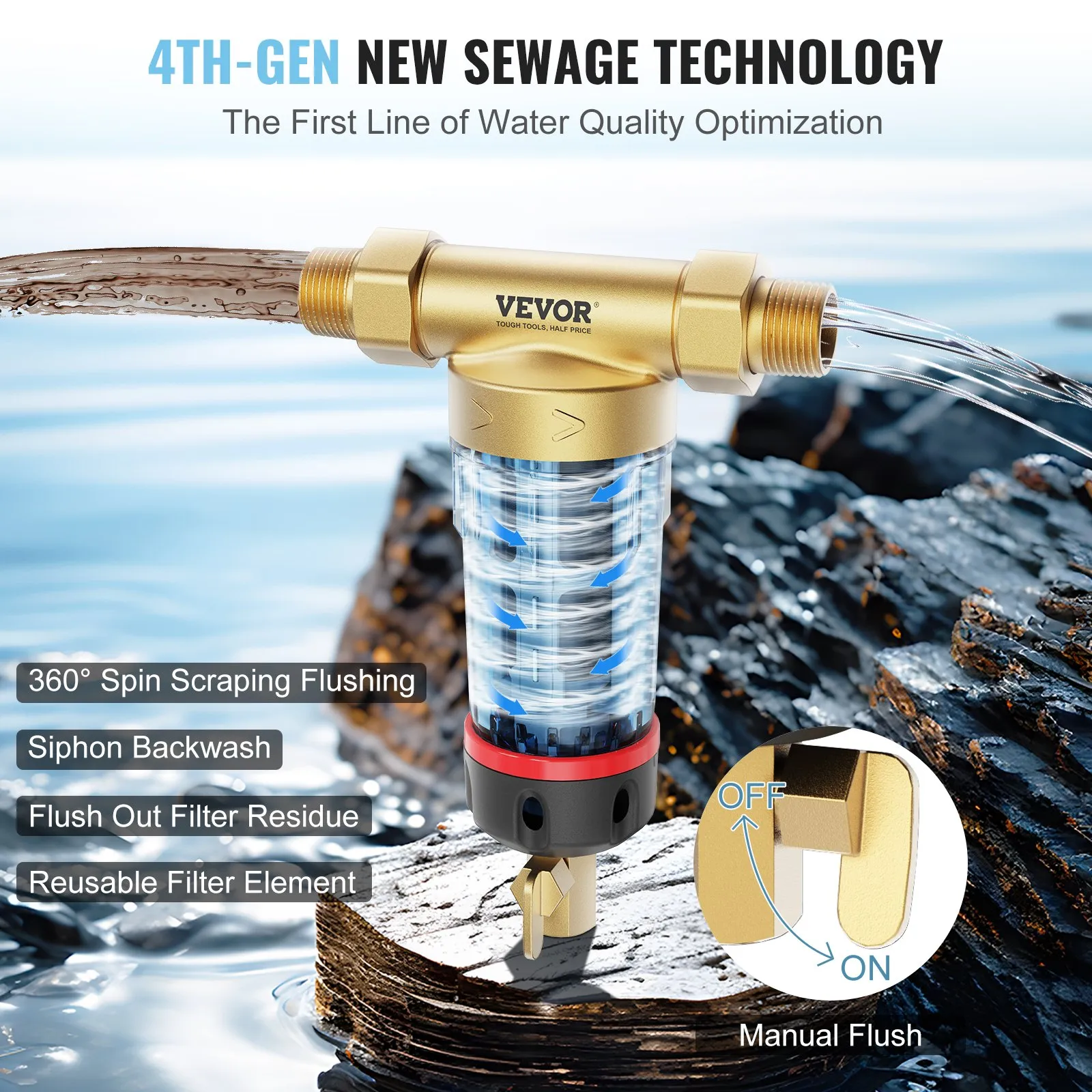 Spin Down Filter, 40 Micron Whole House Sediment Filter for Well Water, 3/4"(1.9 cm) G-M + 1"(2.5 cm) G-M + 3/4"(1.9 cm) G-F, 4 T/H High Flow Rate, for Whole House Water Filtration Systems, Well Water Sediment Filter - Image 8