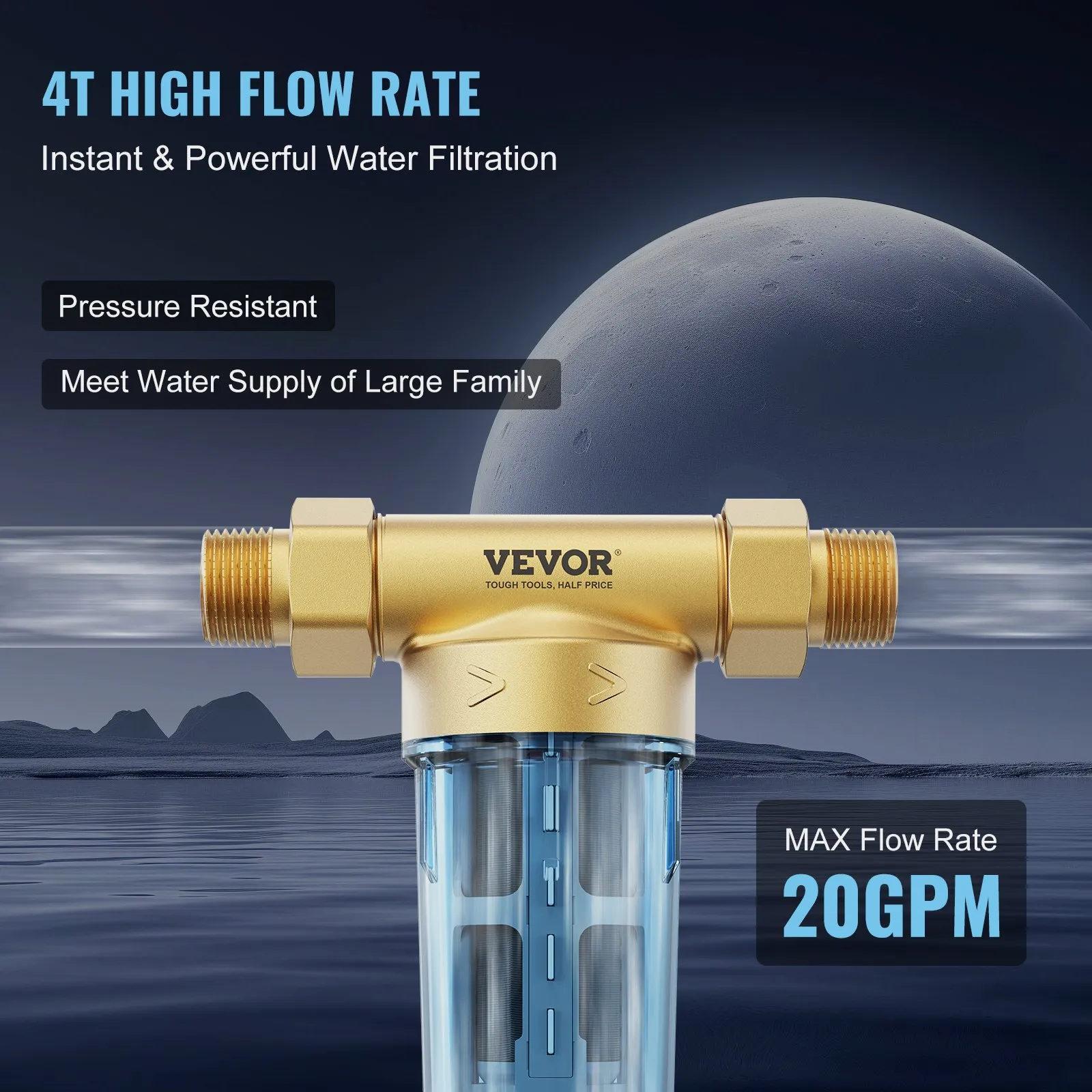 Spin Down Filter, 40 Micron Whole House Sediment Filter for Well Water, 3/4"(1.9 cm) G-M + 1"(2.5 cm) G-M + 3/4"(1.9 cm) G-F, 4 T/H High Flow Rate, for Whole House Water Filtration Systems, Well Water Sediment Filter - Image 9