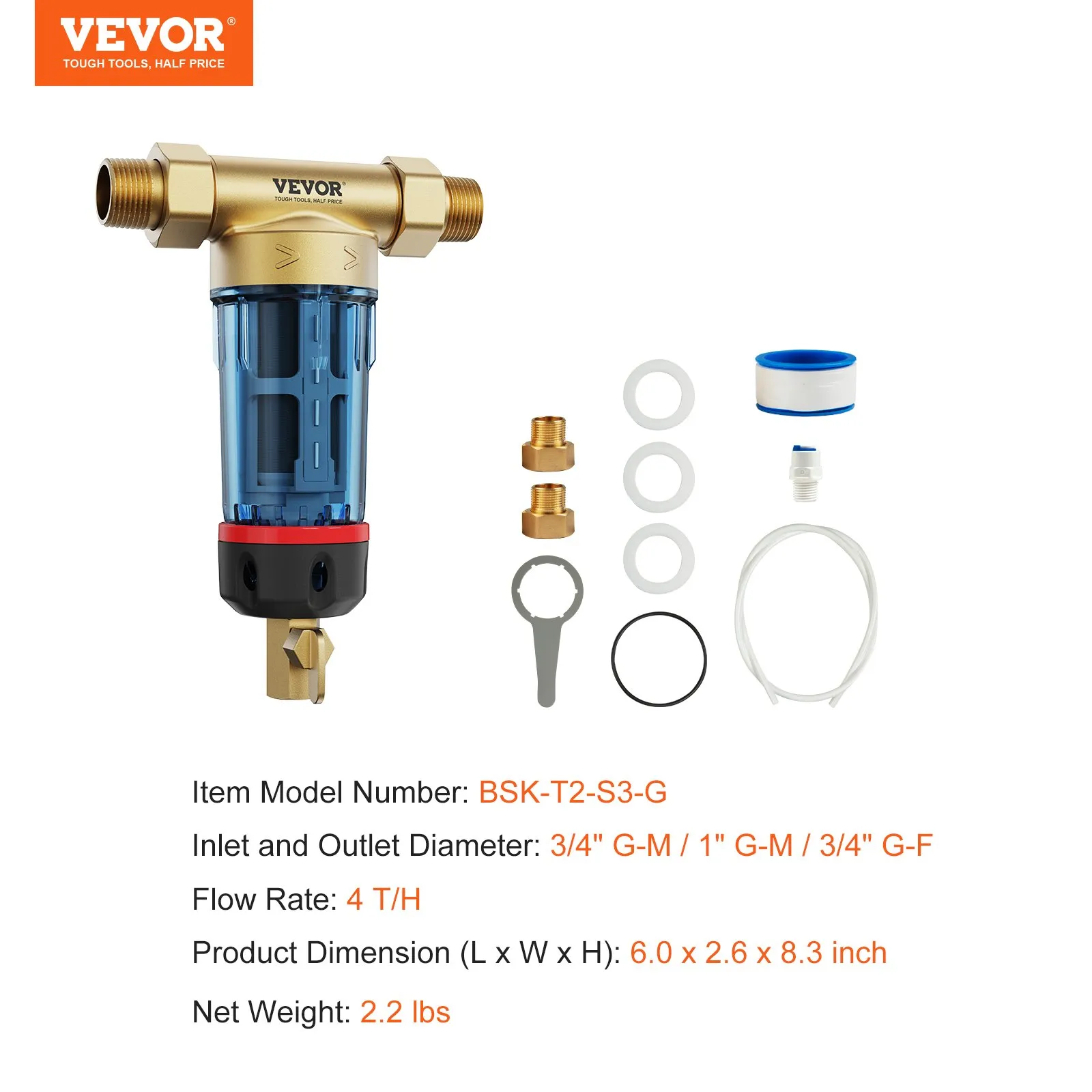 Spin Down Filter, 40 Micron Whole House Sediment Filter for Well Water, 3/4"(1.9 cm) G-M + 1"(2.5 cm) G-M + 3/4"(1.9 cm) G-F, 4 T/H High Flow Rate, for Whole House Water Filtration Systems, Well Water Sediment Filter - Image 12