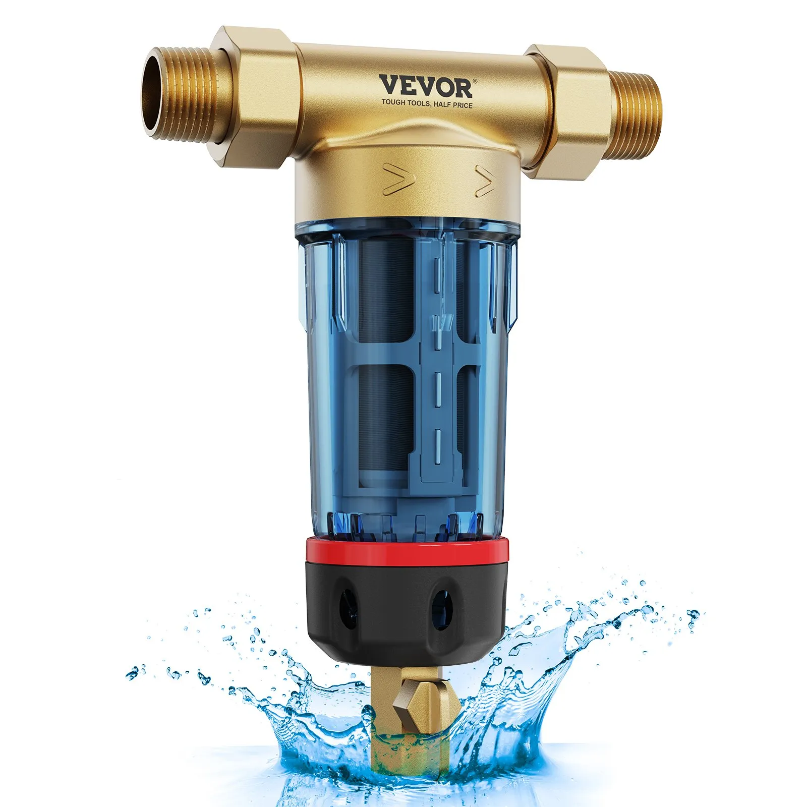 Spin Down Filter, 40 Micron Whole House Sediment Filter for Well Water, 3/4"(1.9 cm) G-M + 1"(2.5 cm) G-M + 3/4"(1.9 cm) G-F, 4 T/H High Flow Rate, for Whole House Water Filtration Systems, Well Water Sediment Filter