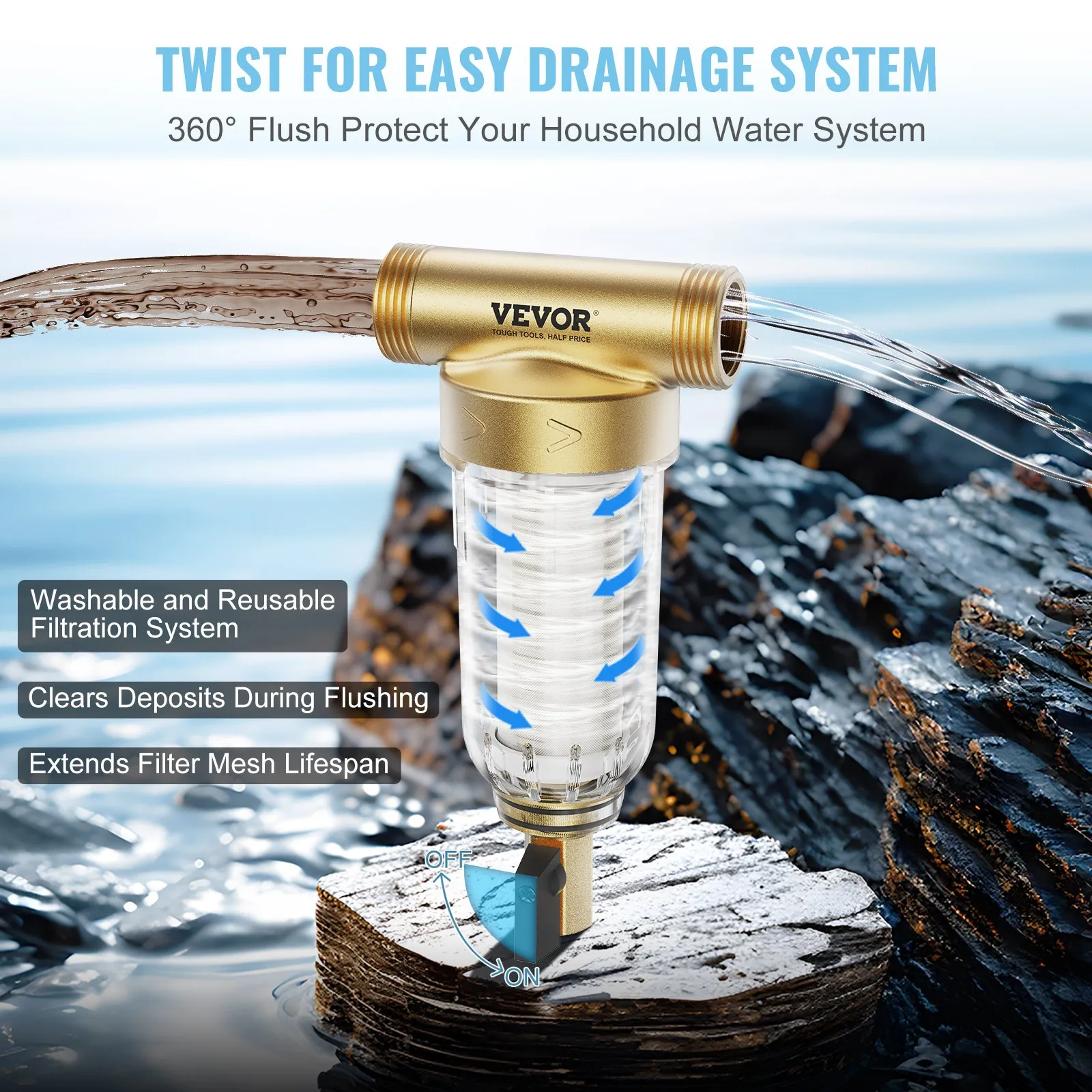 Spin Down Filter, 40 Micron + 30 Micron Fine Filtration, Whole House Sediment Filter for Well Water, 3/4"(1.9 cm) G-F + 1"(2.5 cm) G-M, 4 T/H High Flow Rate, for Whole House Water Filtration Systems - Image 2