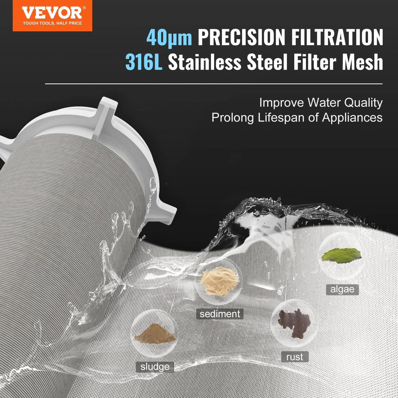 Spin Down Filter, 40 Micron Whole House Sediment Filter for Well Water, 1" (2.5 cm) G-M + 1 1/4" (3.2 cm) G-M, 8 T/H High Flow Rate, for Whole House Water Filtration Systems, Well Water Sediment Filter - Image 11