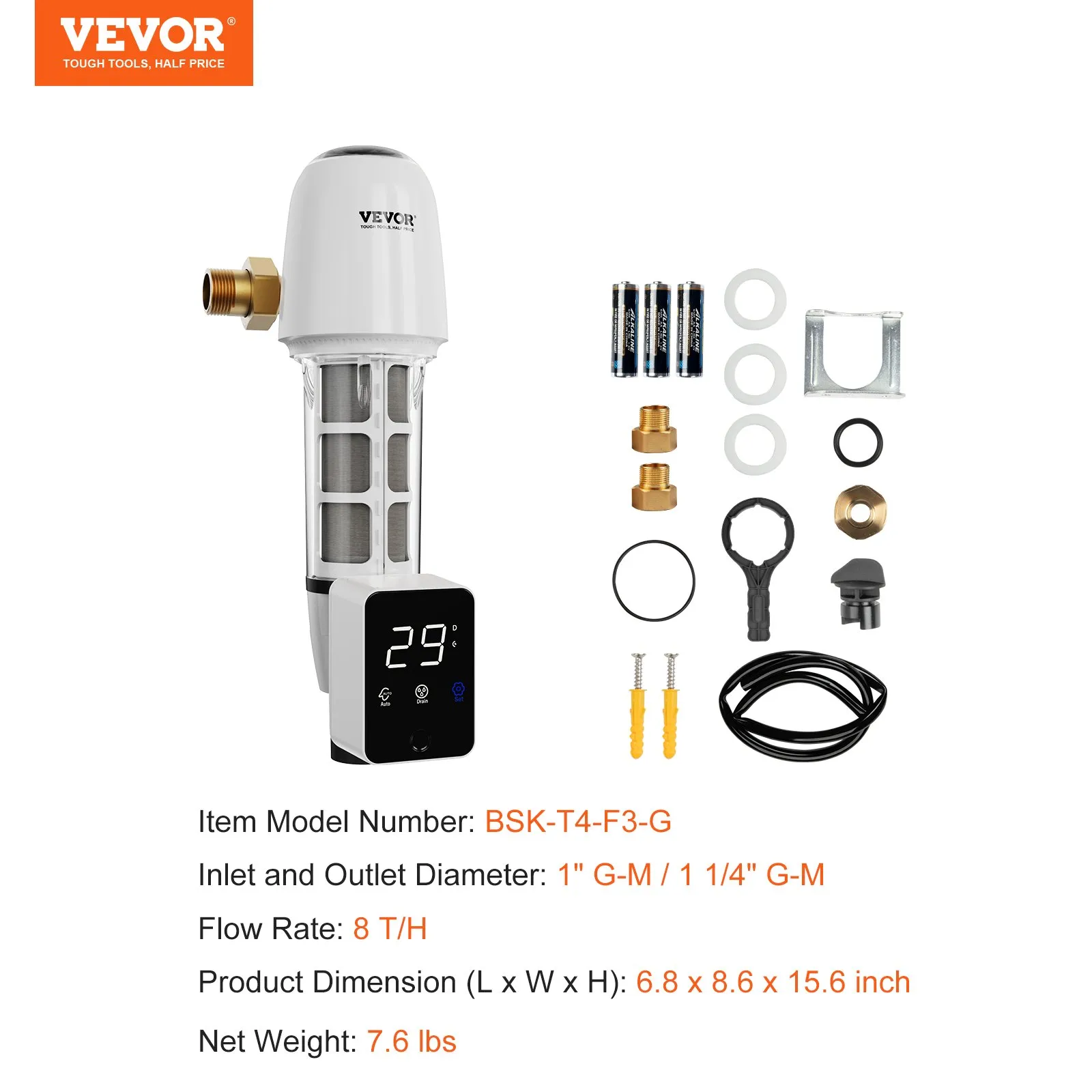 Spin Down Filter, 40 Micron Whole House Sediment Filter for Well Water, 1" (2.5 cm) G-M + 1 1/4" (3.2 cm) G-M, 8 T/H High Flow Rate, for Whole House Water Filtration Systems, Well Water Sediment Filter - Image 5