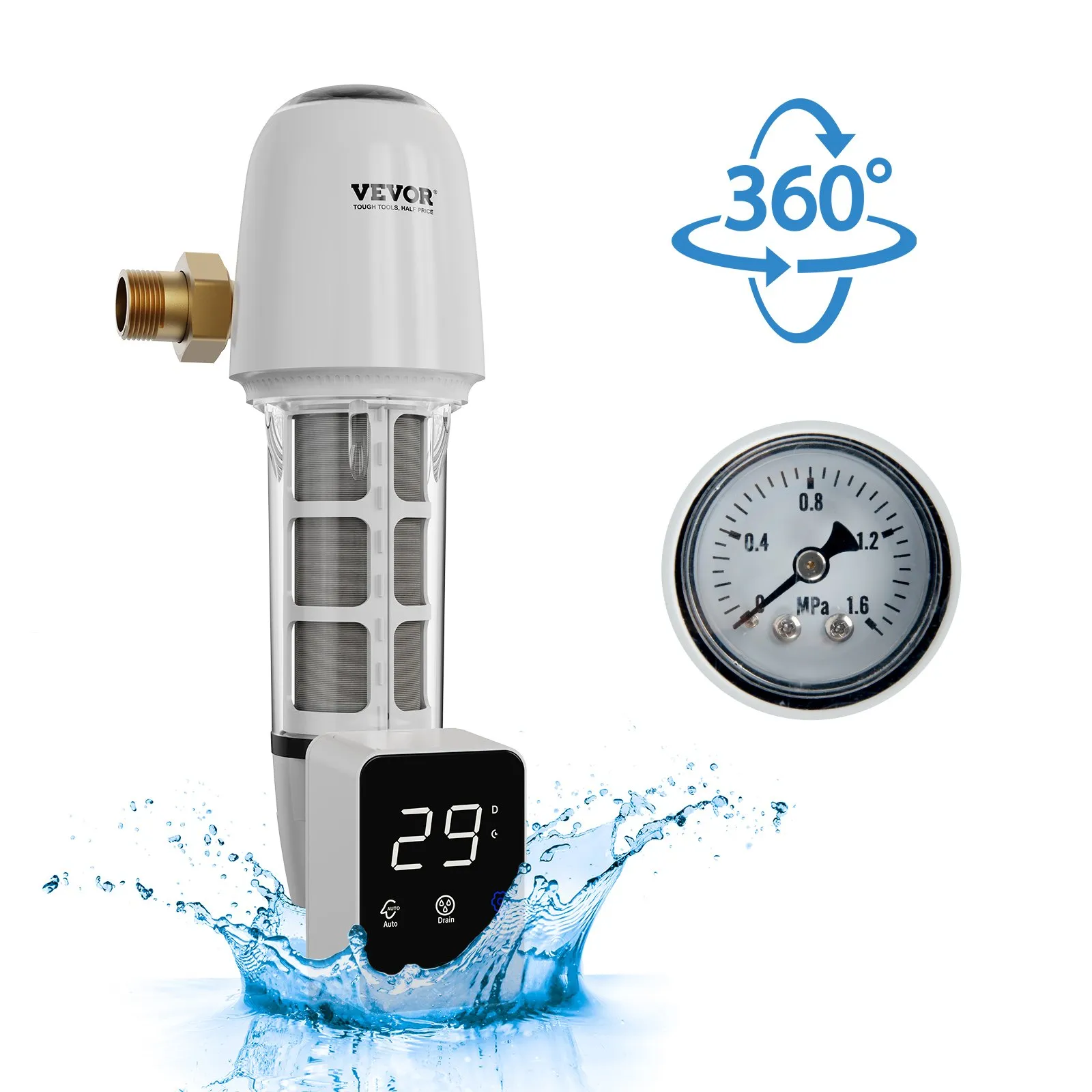 Spin Down Filter, 40 Micron Whole House Sediment Filter for Well Water, 1" (2.5 cm) G-M + 1 1/4" (3.2 cm) G-M, 8 T/H High Flow Rate, for Whole House Water Filtration Systems, Well Water Sediment Filter